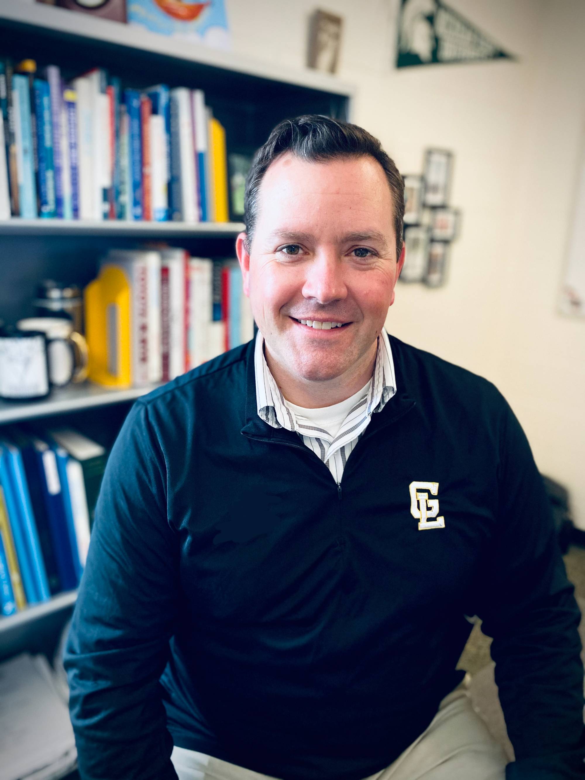 Ryan Schrock in his office at Glenn Lake Elementary